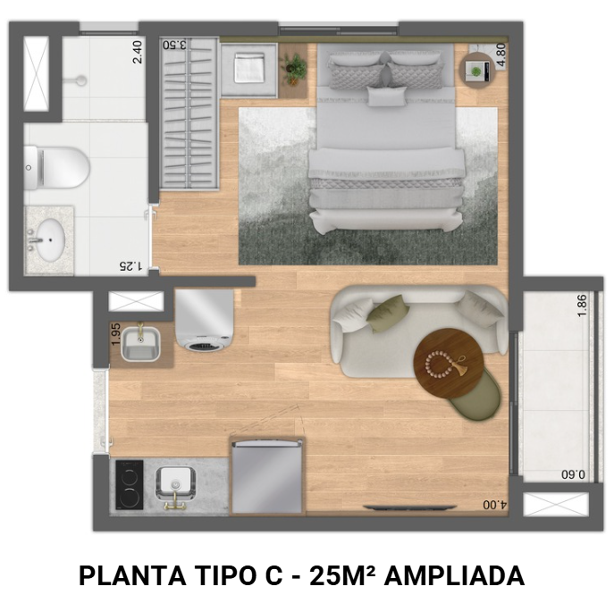 Planta Tipo C - 25m² Ampliada.png