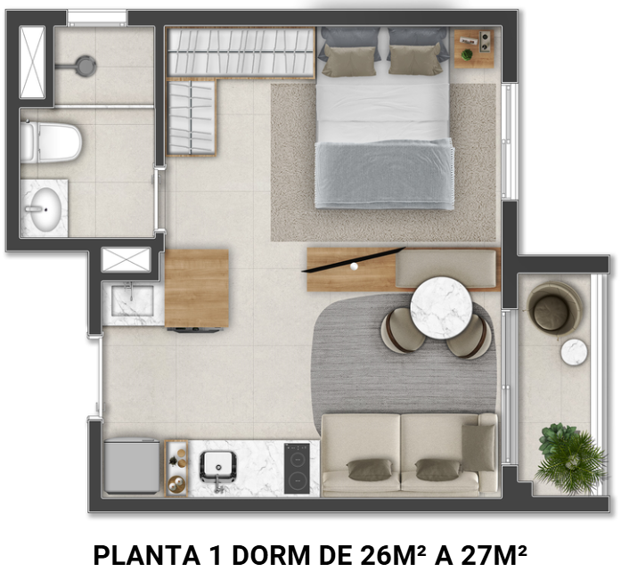 Planta - 1 dorm aberto de 26m.png