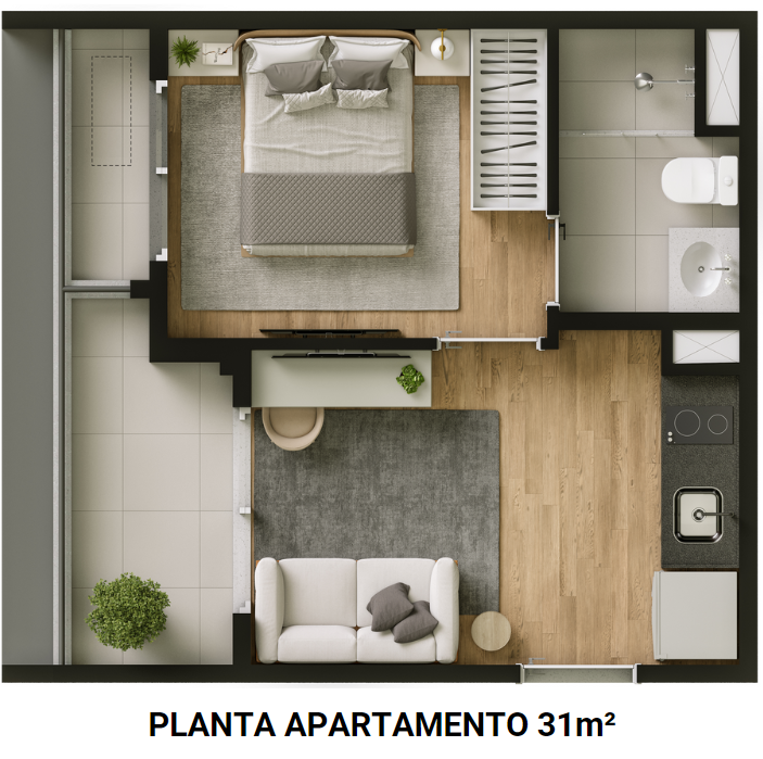 Planta apartamento 31m² - Berrini