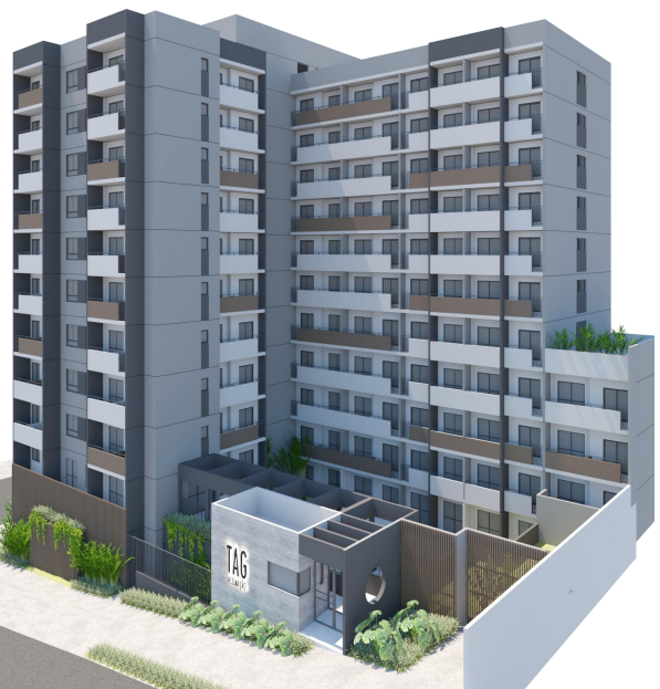 Imagem preliminar — volumetria do edifício — TAG Aclimação