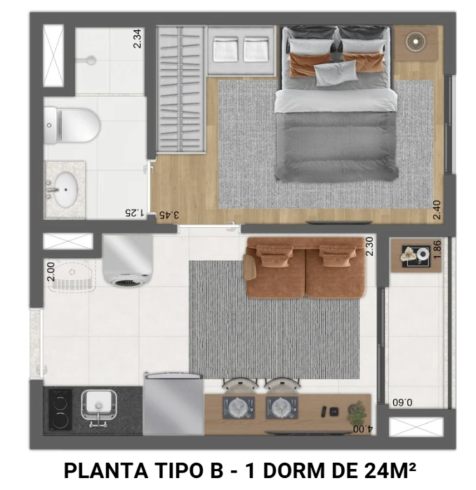 Planta Tipo B - 1 Dorm de 24m.png